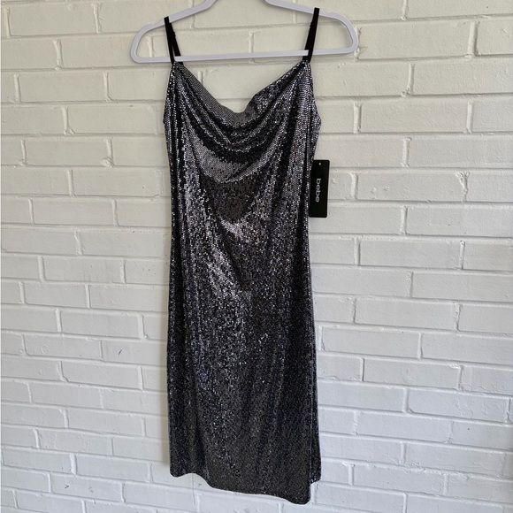 bebe Black Gun Sparkling Mini/Midi Dress, SZ L NWT 🪩 - Picture 1 of 9